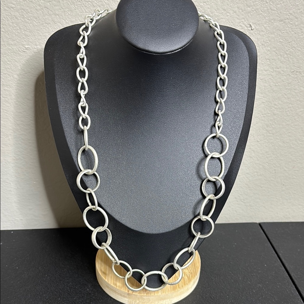 Silver Tone R Hang Tag Long Chain Boho Necklace